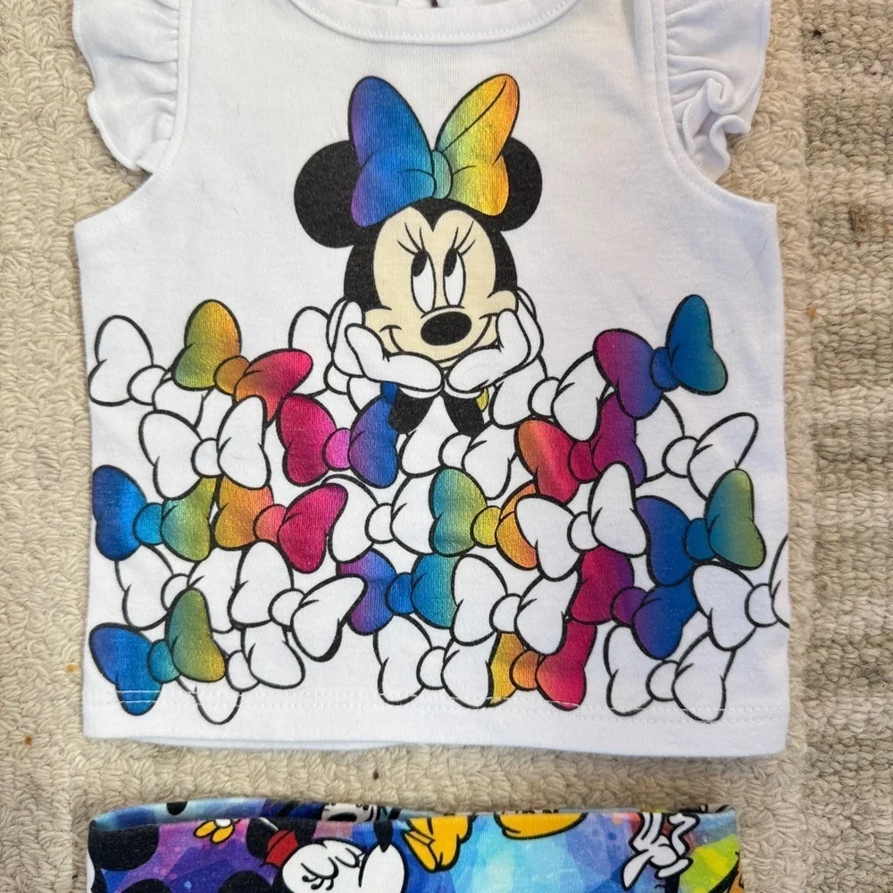 Minnie Mouse Rainbow Bow Tank and Mickey Print Shorts Set